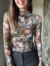 Load image into Gallery viewer, fall floral black mesh long sleeve top