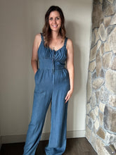 Load image into Gallery viewer, archives button front chambray jumpsuit