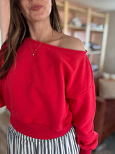 Load image into Gallery viewer, red off shoulder sweatshirt