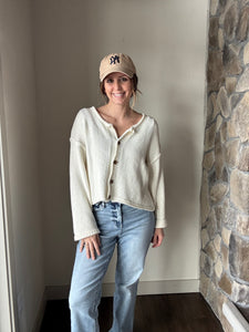 easy days off white button down cardigan