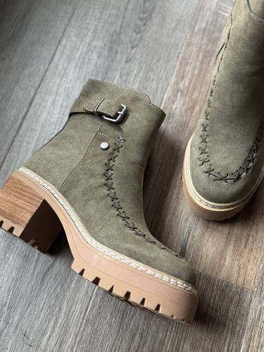 suede khaki whipstitch chunky boot