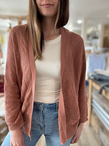 terracotta open knit cardigan