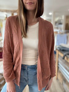 terracotta open knit cardigan