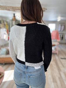 black + white colorblock cardigan