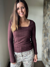 Load image into Gallery viewer, bordeaux pointelle knit long sleeve top
