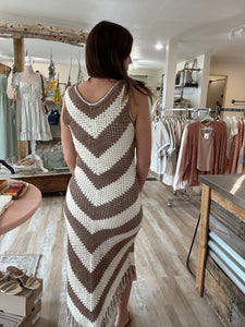 ivory + brown chevy crochet dress
