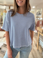 Load image into Gallery viewer, blue + white stripe knit top