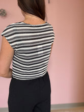 Load image into Gallery viewer, black + ivory stripe moonlit path top