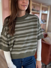 Load image into Gallery viewer, olive + cream half sleeve sweater