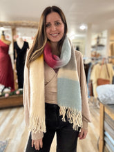 Load image into Gallery viewer, cozy blue + oatmeal colorblock scarf