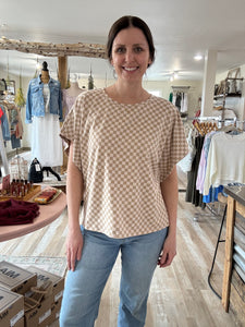 soft almond checkered dolman top