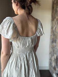daisy embroidered sage flutter dress