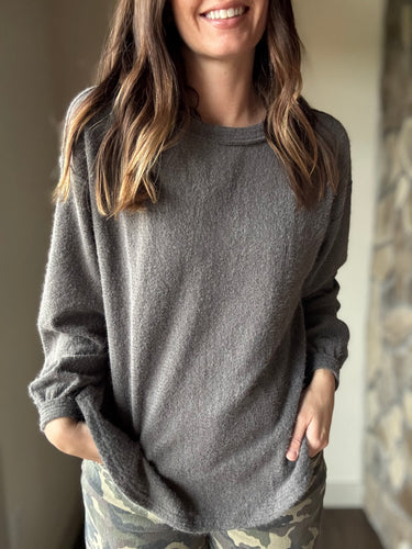 charcoal fuzzy long sleeve top