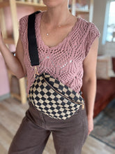 Load image into Gallery viewer, black + natural large checkered belt bag