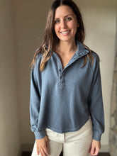 Load image into Gallery viewer, denim ribbed henley pullover
