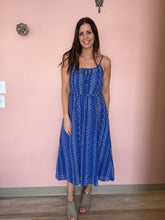 Load image into Gallery viewer, blue embroidered tie detail dress