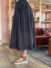 Load image into Gallery viewer, black + white polka dot midi skirt