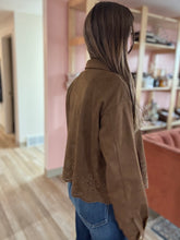 Load image into Gallery viewer, chocolate eyelet suede jacket