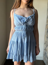 Load image into Gallery viewer, icy blue tie front tiered dress