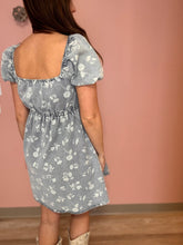 Load image into Gallery viewer, washed denim floral mini dress