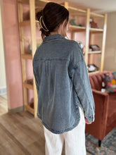 Load image into Gallery viewer, mineral washed knit denim jacket