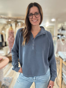 denim ribbed henley pullover