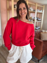 Load image into Gallery viewer, red off shoulder sweatshirt