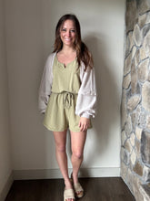 Load image into Gallery viewer, soft olive mineral washed french terry romper