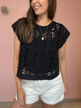 Load image into Gallery viewer, black crochet knit top