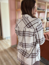 Load image into Gallery viewer, soft brown + sky plaid flannel shirt