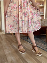 Load image into Gallery viewer, peach mesh floral fit + flare dress