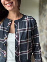 Load image into Gallery viewer, midnight + red plaid cardigan