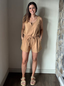 caramel mineral washed french terry romper