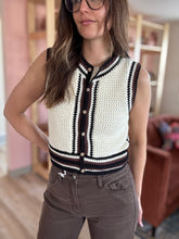 Load image into Gallery viewer, cream, brown + black cotton knit tank