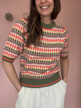 Load image into Gallery viewer, THML green + pink textured half sleeve sweater
