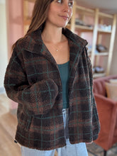 Load image into Gallery viewer, brown + green plaid sherpa jacket
