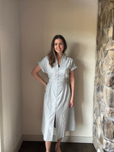 Load image into Gallery viewer, dusty blue button down collared cotton dress