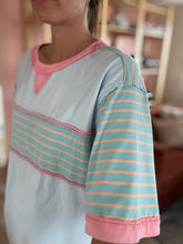 Load image into Gallery viewer, sky + coral stripe relaxed tee