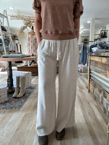 oatmeal smocked waist wide leg pants