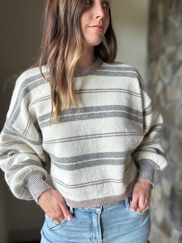 cream + stone stripe loose fit sweater