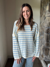 Load image into Gallery viewer, oversized cream+chambray stripe sweater