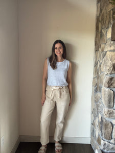 vintage oatmeal drawstring slim barrel pants