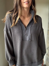 Load image into Gallery viewer, charcoal ribbed quarter zip