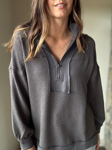 charcoal ribbed quarter zip