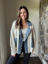 Load image into Gallery viewer, chunky knit cardigan with denim layer