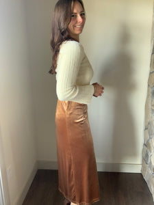 copper velvet midi slip dress