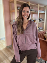Load image into Gallery viewer, dusty lavender zip hoodie