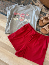Load image into Gallery viewer, USA floral patchwork soft grey tee