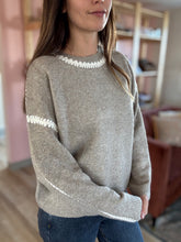 Load image into Gallery viewer, taupe embroidered stitch sweater