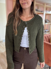 Load image into Gallery viewer, moody olive fuzzy cardigan